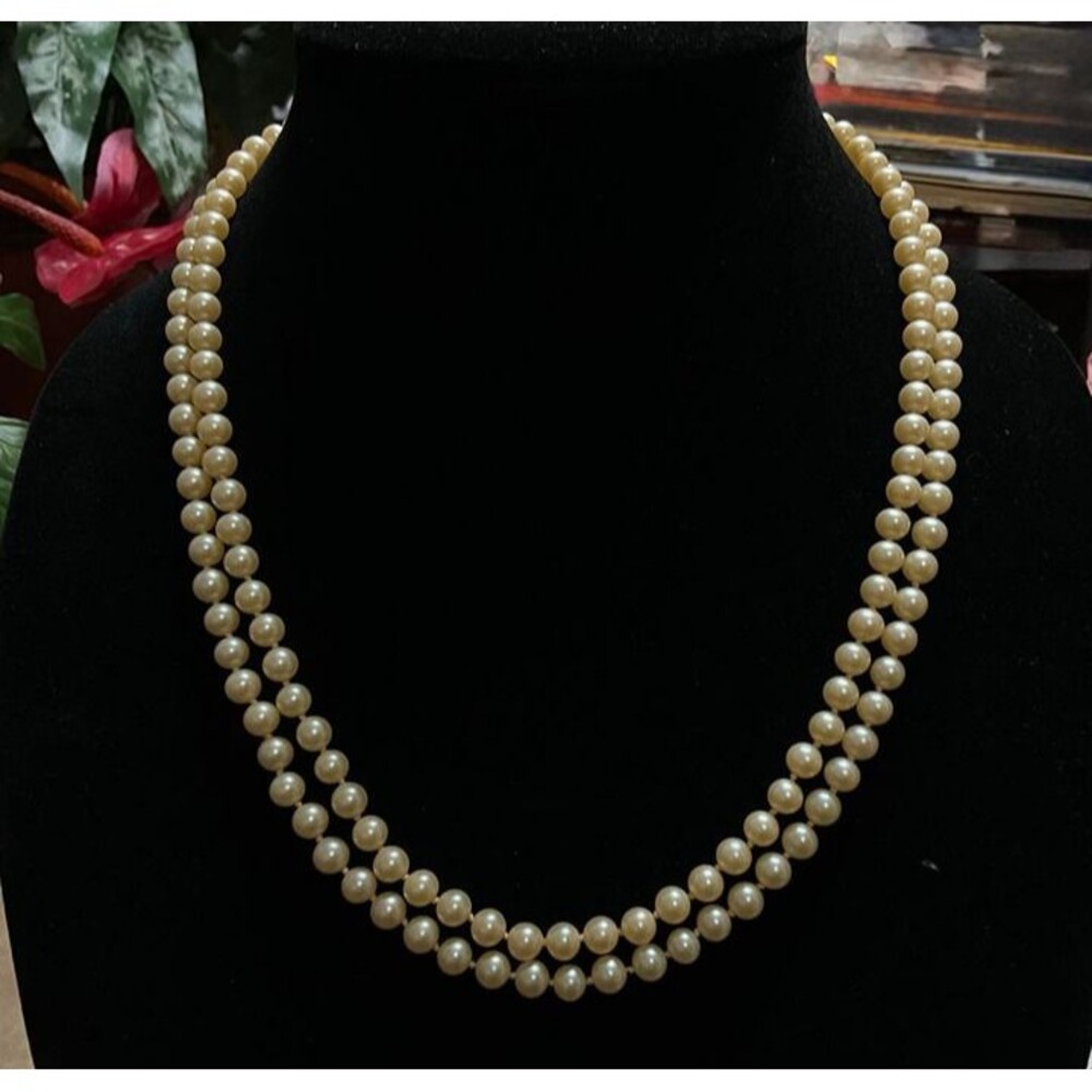 Vintage Two Strand Faux Pearl Necklace